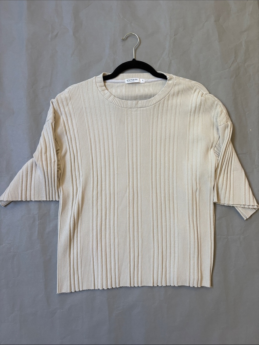 Stateside Cream Ribbed Short Sleeve Knit Tee. Size small.